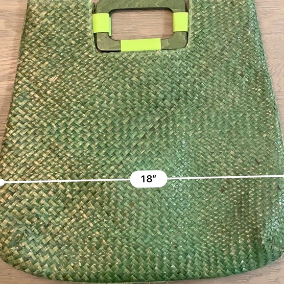 Vintage Rosella Carrara Green Straw Tote Wood Handle Large Unused Perfect Condit - Picture 9 of 14